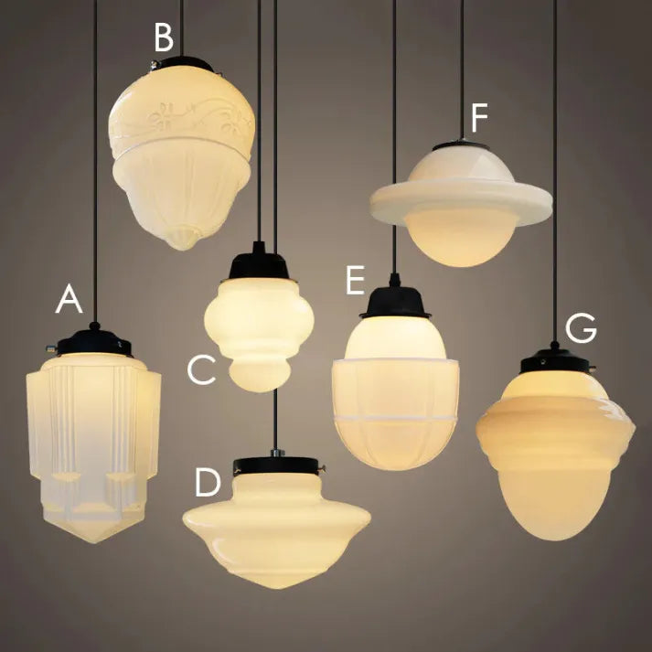 BrillLuma - Vintage Mælkehvidt Glas Geometrisk Krukke Vedhængslampe til Stilfuld Boligindretning